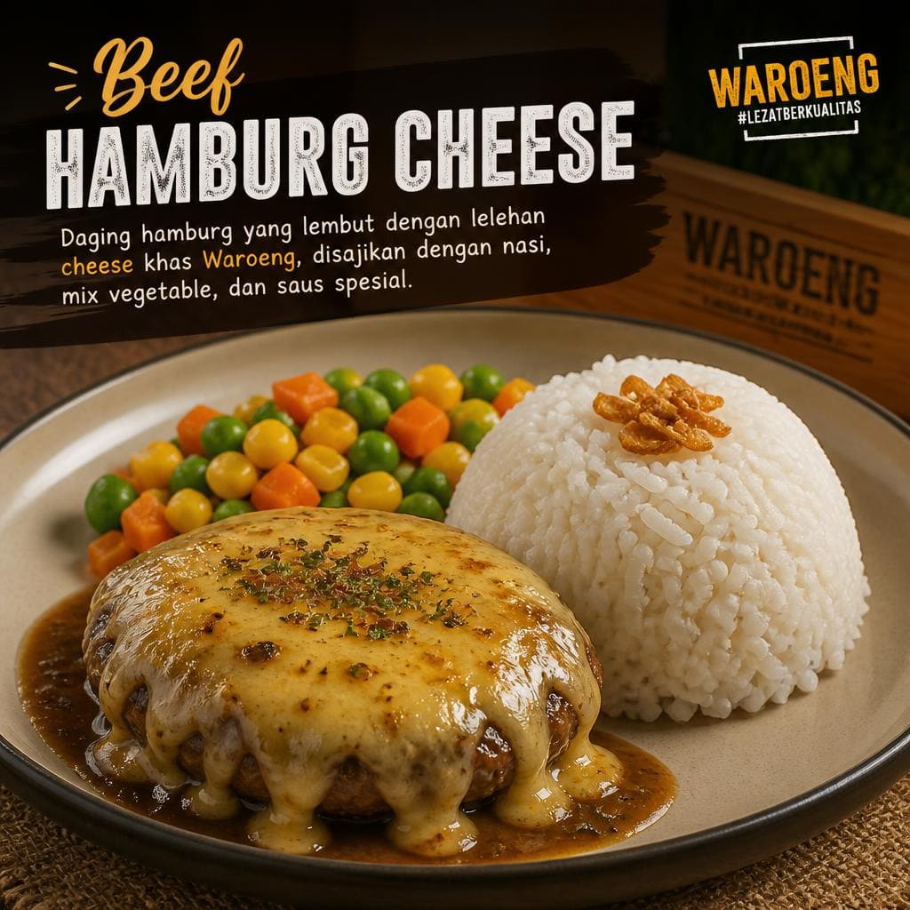 Beef Hamburg Cheese dengan daging hamburg lembut dan saus keju